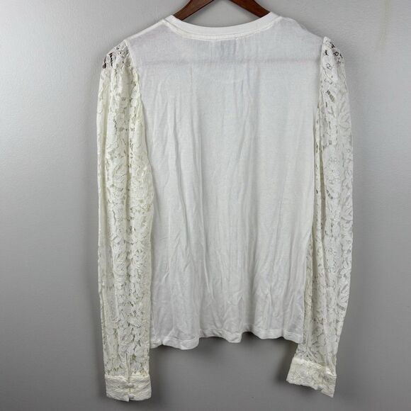 NWT Elie Tahari Long White Star Top Sz M Lace Sleeves Modal Stretch Body Cotton - Picture 11 of 11